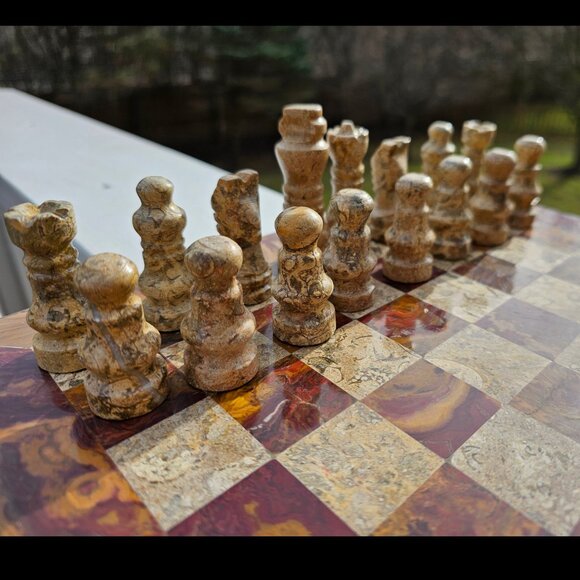 Marble chess set with storage stone chess set handmade chess 12 in chess board - Picture 7 of 15